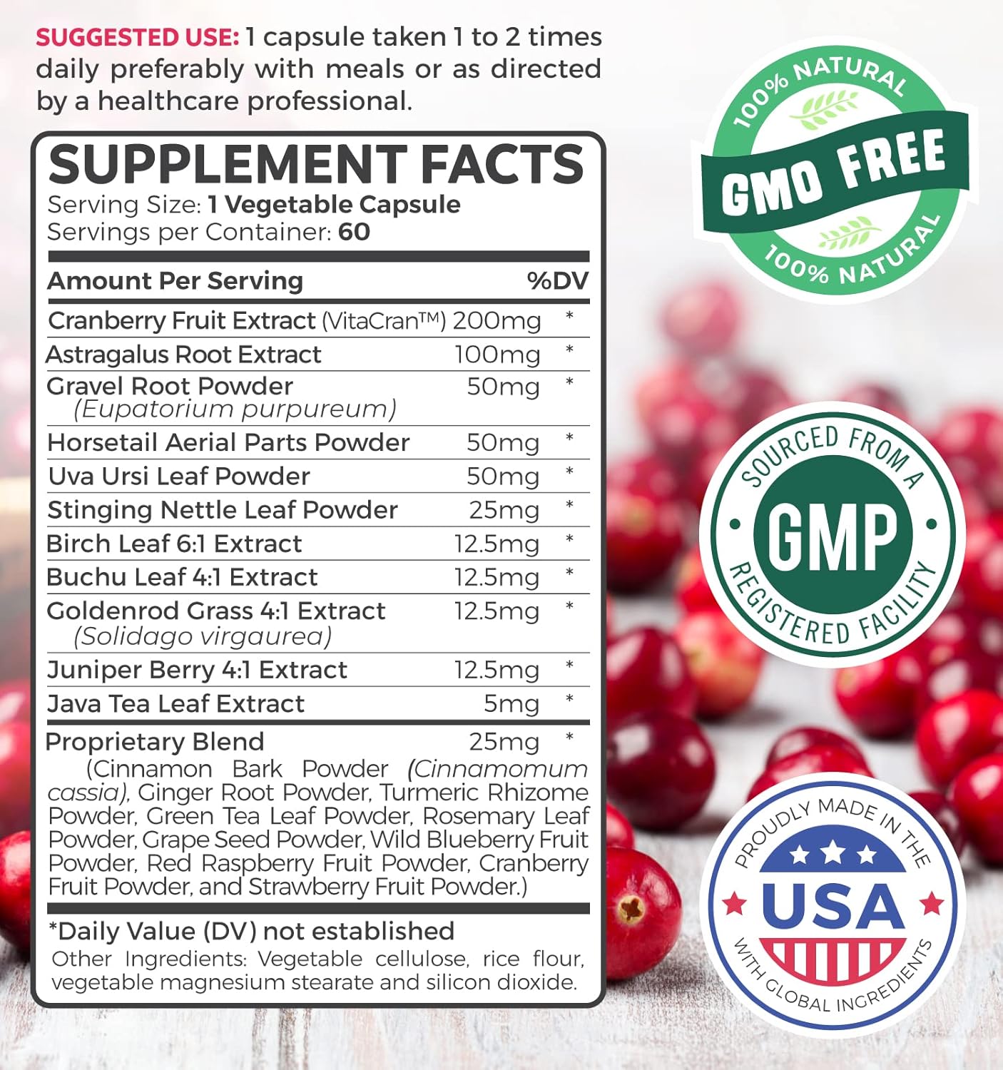 Kidney Cleanse Detox (Non-GMO) Support Healthy Urinary Tract- Powerful VitaCran Cranberry Extract & Herbs – Healthy Kidney Support Supplement - 60 Vegetarian Capsules (No Pills)