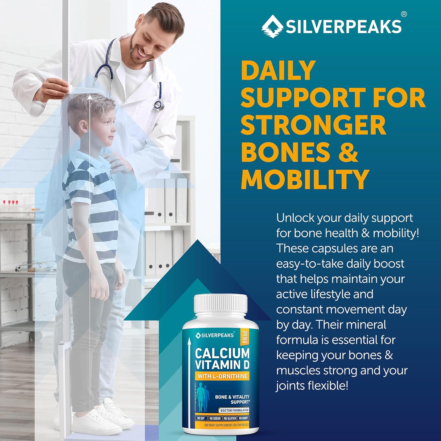 Calcium Supplement with Vitamin D3 and Zinc for Bone Health – Supports Bone Strength & Density – Gentle Non-Constipating Mineral & Amino Acids Blend for Women & Men - 60 Capsules (30 Day Supply)