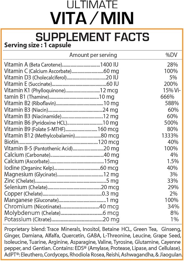Professional Botanicals - Ultimate Vita-Min - Vitamins, Minerals, Enzymes, Micronutrients, and a Proprietary Blend of Herbs - 60 Vegetarian Capsules