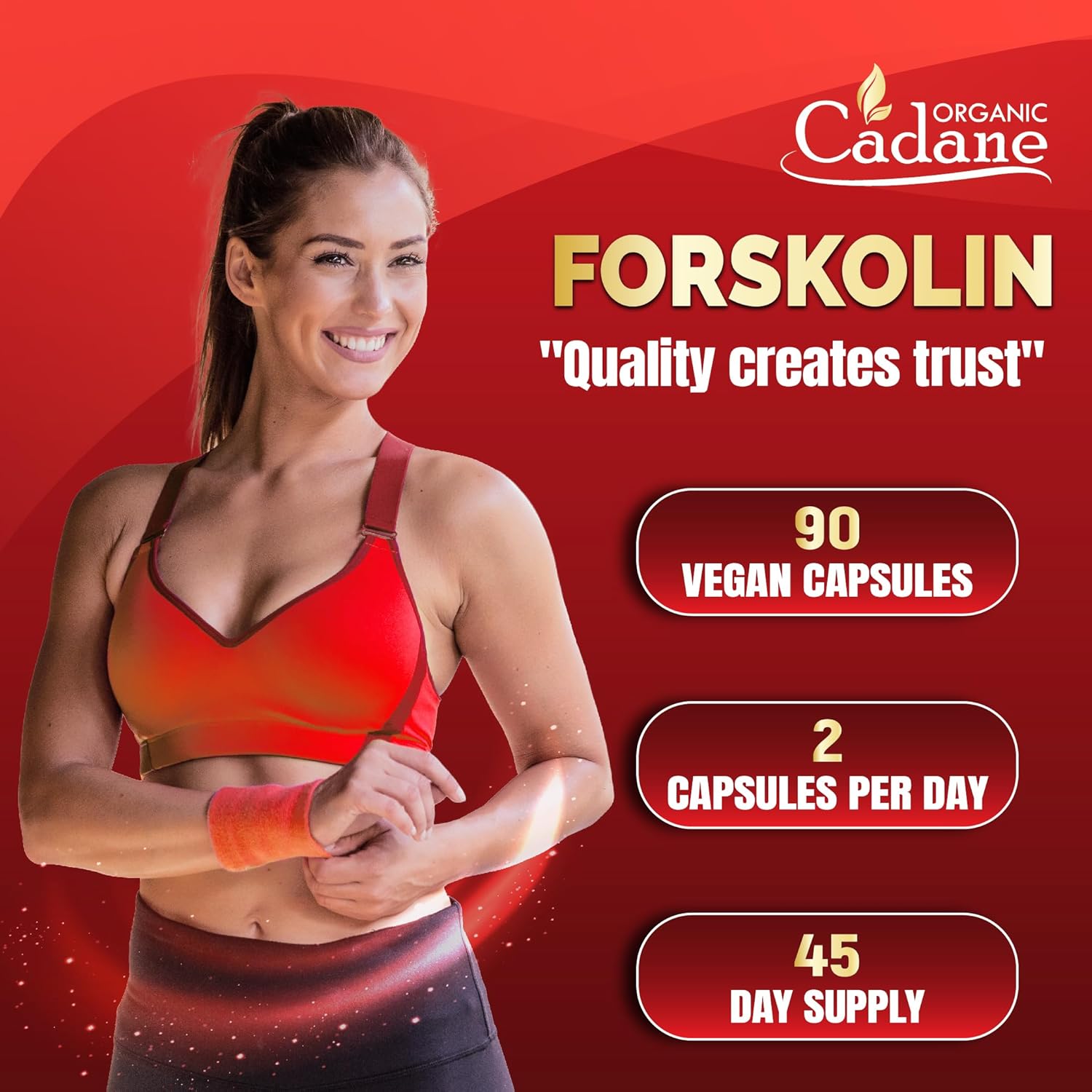 Organic Cadane Forskolin Supplement with Coenzyme Q10 & Grape Seed Extract | Supports Body Management & Energy | Vegan, Non-GMO – 90 Capsules – 45-Day Supply