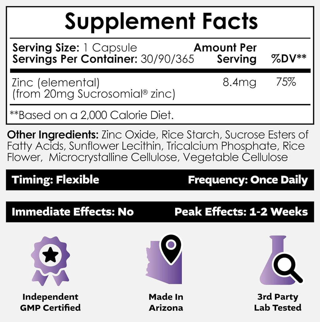 Nootropics Depot MicroZinc Capsules | 20mg | Optimized Zinc Supplement | 90 Count