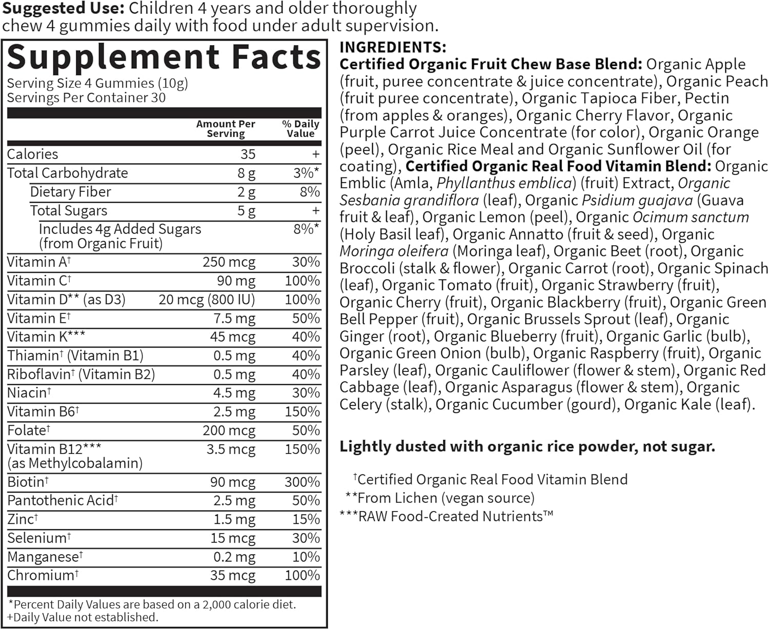 Garden of Life Organics Kids Gummy Vitamins, Certified Organic, Non-GMO & Vegan Complete Children's - B12, C & D3 Gluten, Soy & Dairy Free Real Fruit Chew Gummies, Multi, Cherry, 120 Count