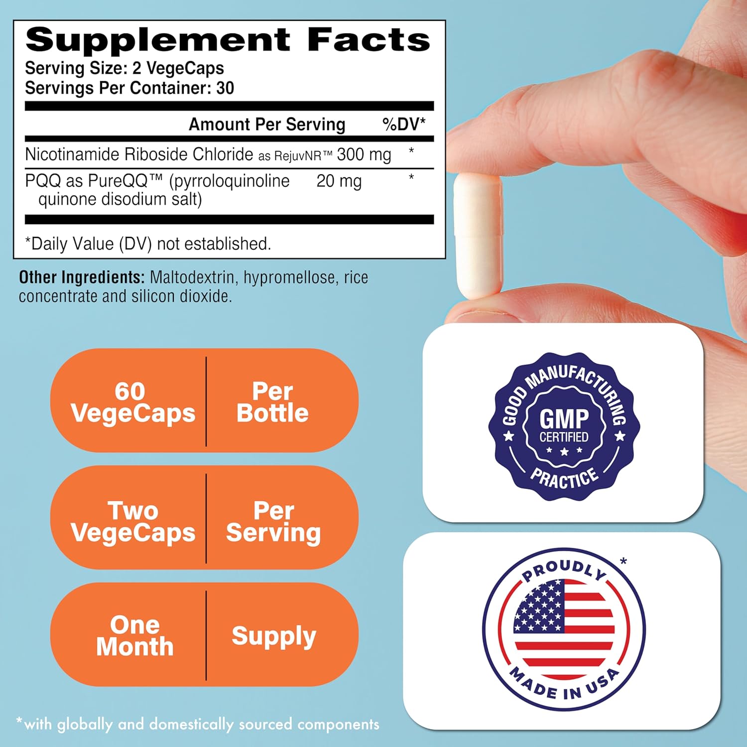 Health Thru Nutrition NAD+ Activator | NR with PQQ | 300mg Nicotinamide Riboside + 20mg PQQ | Mitochondria Maximizer | Non-GMO | Pack of 60