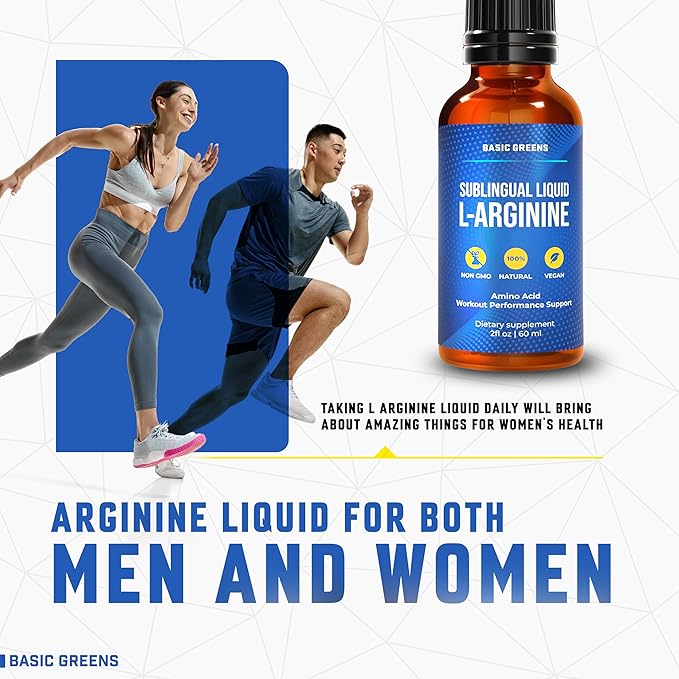 L-Arginine Liquid Nitric Oxide Supplement for Men and Women – Non-GMO Vegan for Circulation, Endurance, Energy, Stamina, Performance and Workout – 2 fl oz