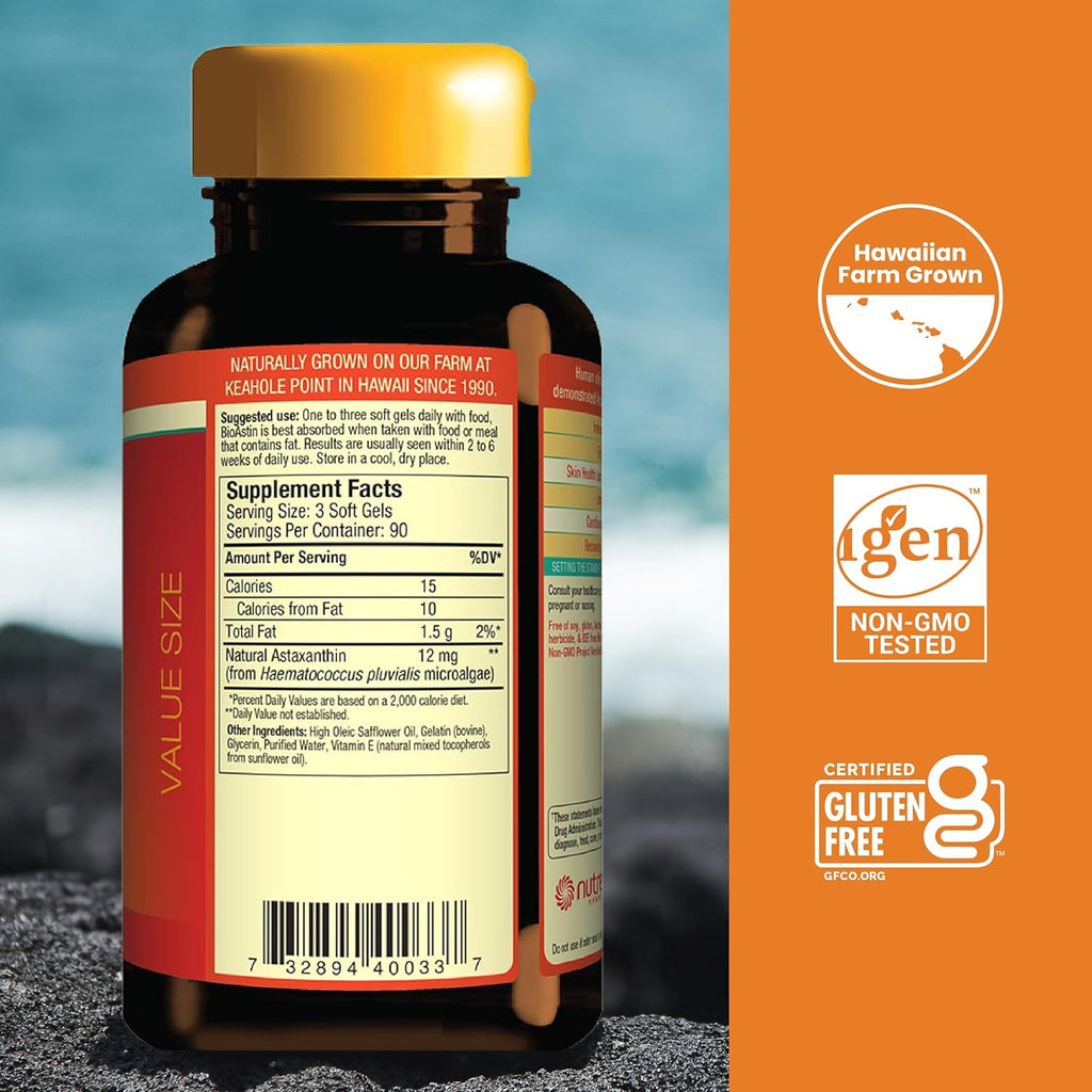 Nutrex Hawaii BioAstin Hawaiian Astaxanthin - 4mg, 270 Softgels - Farm-Direct Premium Antioxidant Supplement to Support Eye, Skin, Joint & Immune System Health -Non-GMO & Gluten-Free