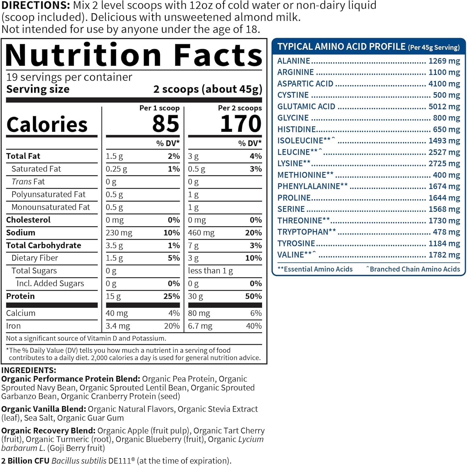 Garden of Life Organic Vegan Protein Powder with Probiotics, BCAAs, NSF Certified, Gluten Free & Sport, Non GMO, Sport Protein Powder, 19 Servings, Vanilla