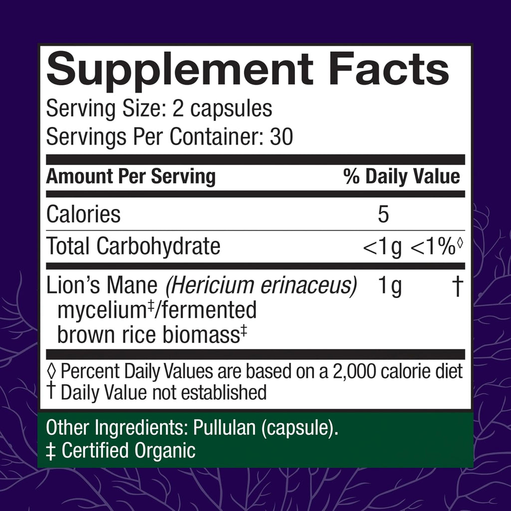 Host Defense Mushrooms Lion's Mane - Supplement Capsules for Brain Health Support - Mushroom Support for Focus & Memory Function - Immune & Nervous System Supplement - 60 Capsules (30 Servings)*