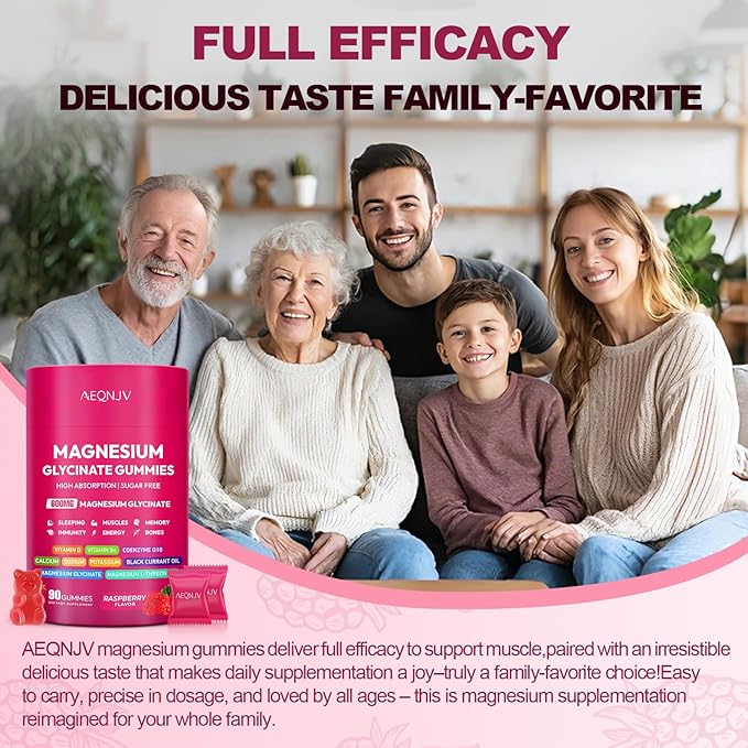 Magnesium Glycinate Gummies 600mg, High Absorption Magnesium Supplement, Sugar Free Chewables Gummies with L-Threonate, VitaminD & B6, CQ10 for Adults & Kids, Relax, Muscle & Zzz Support