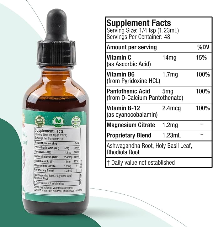 Rejuvica Health Active Adrenal - Advanced Adrenal Support Tincture - Liquid Delivery for Better Absorption - Ashwagandha, B-Vitamins, Magnesium and More