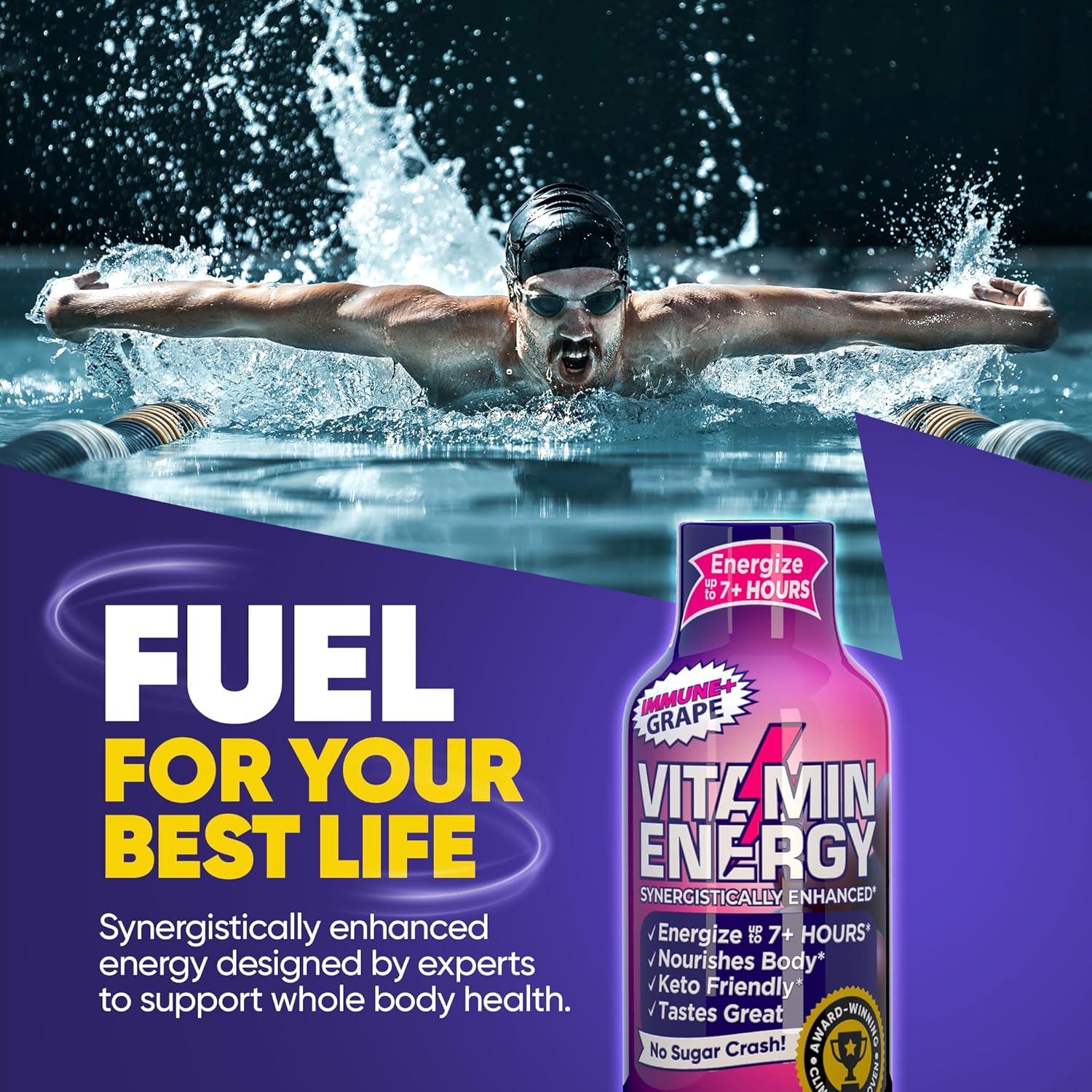 Vitamin Energy Immune+ Extra Strength Energy Shot Grape 12 Pack, 260mg Natural Caffeine, B-Vitamins, Citicoline, Green Tea, Immunity & Focus Support, Zero Sugar, Gluten-Free 1.93 fl oz