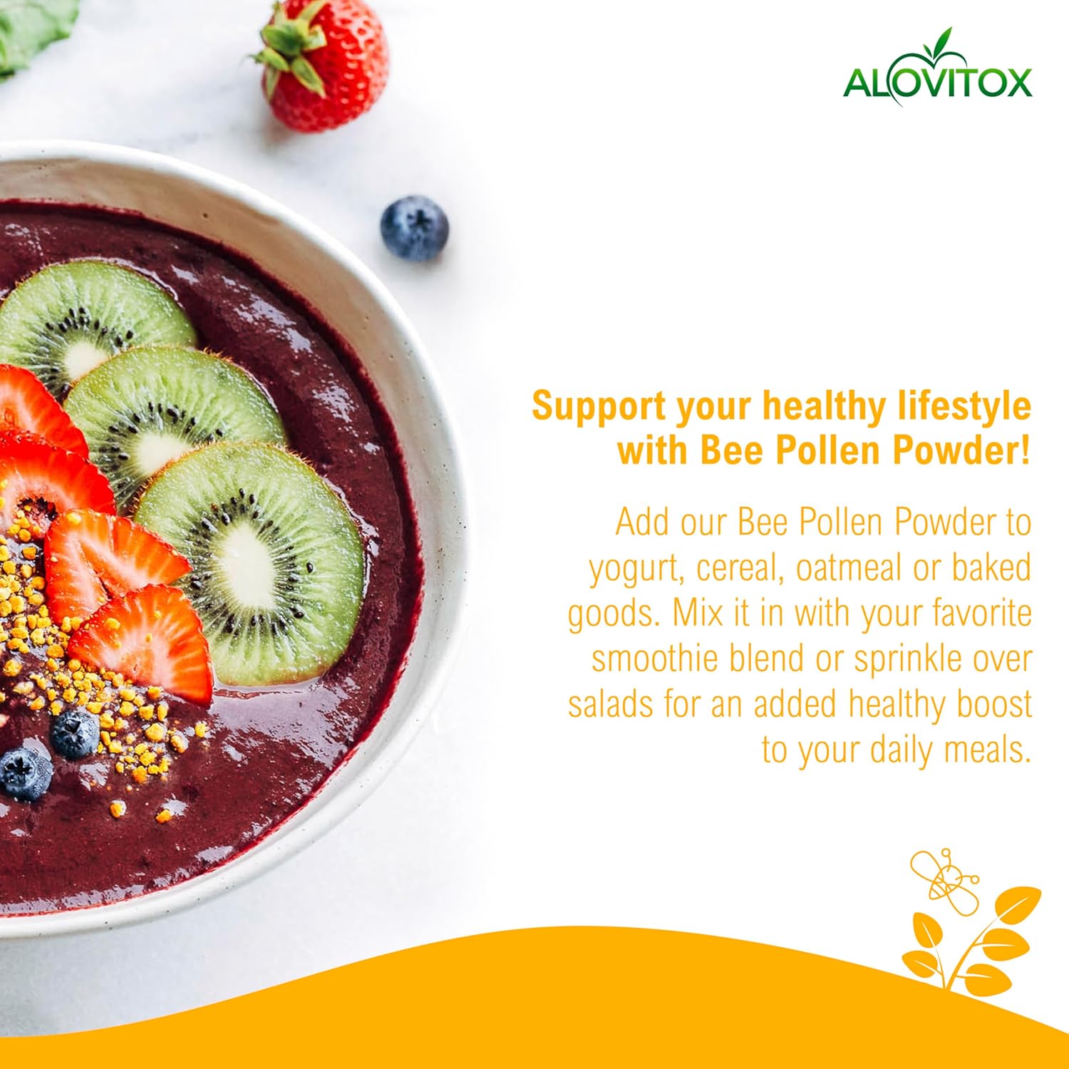 Alovitox Bee Pollen Powder 5lb | 100% Pure, Fresh Natural Raw Bee Pollen | Superfood Packed Bee Pollen with Antioxidant, Protein, Vitamins B6, B12, C, a & More | Bee Friendly & Gluten Free, Non-GMO