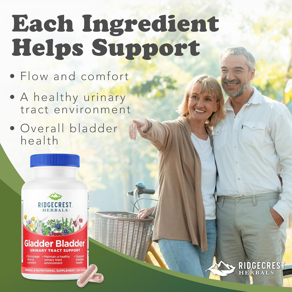 RidgeCrest Herbals Gladder Bladder, Urinary Tract Health Supplement. Contains Vitamin B6, Magnesium, Potassium with Cranberry and Hibiscus Extract. Helps Support Healthy Kidneys (60 Veg Caps, 30 Serv)