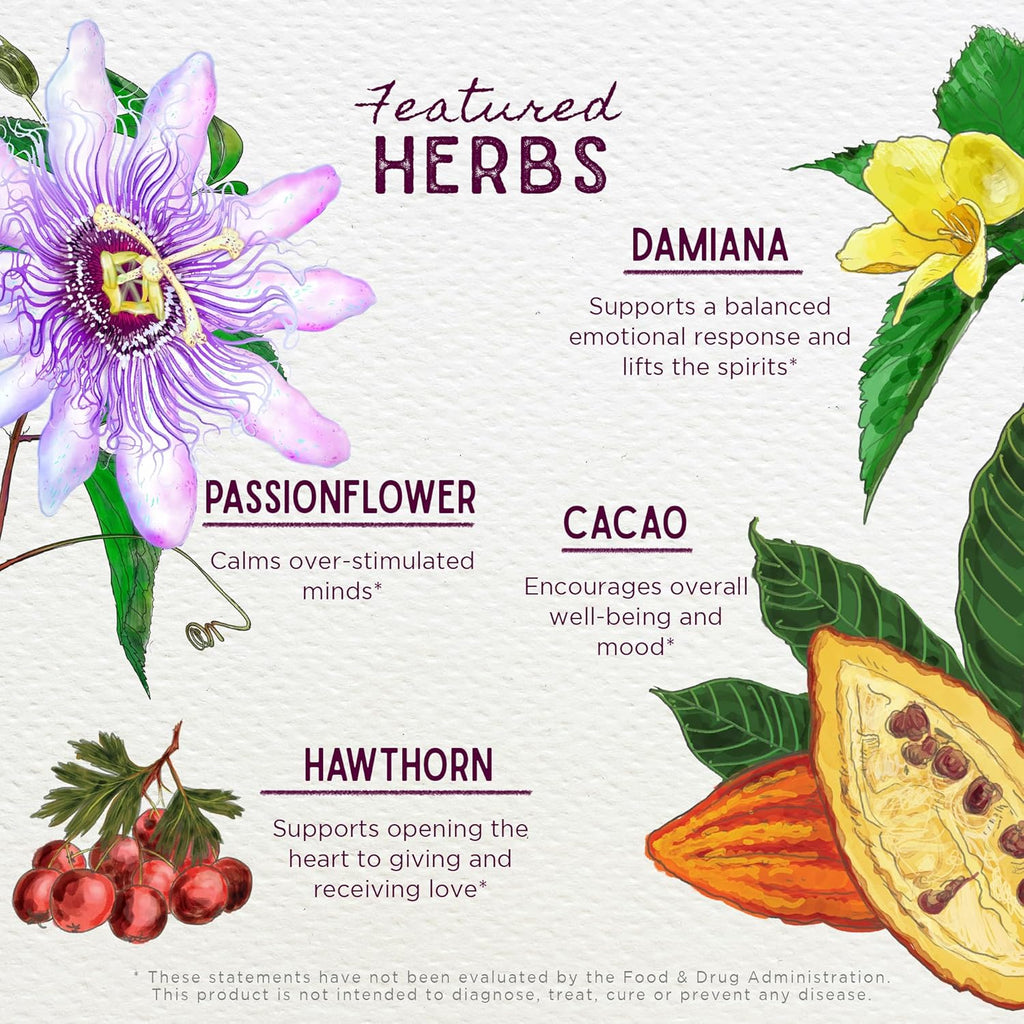 WishGarden Herbs Liquid Bliss Mood Elevator - Plant-Based Herbal Supplement with Organic Cacao, Cotton Root, Passionflower, Increases Sense of Connection, 4oz