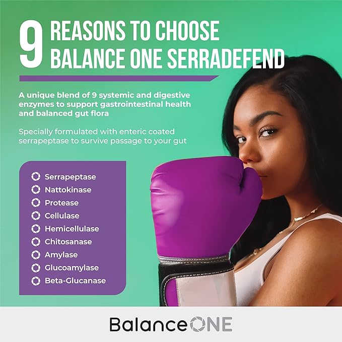 Balance ONE Biofilm Disruptor – Proteolytic Enzymes & Defense Supplement with Serrapeptase & Nattokinase – Systemic & Digestive Support – 60 Capsules, 2 Month Supply – for Women & Men – SerraDefend