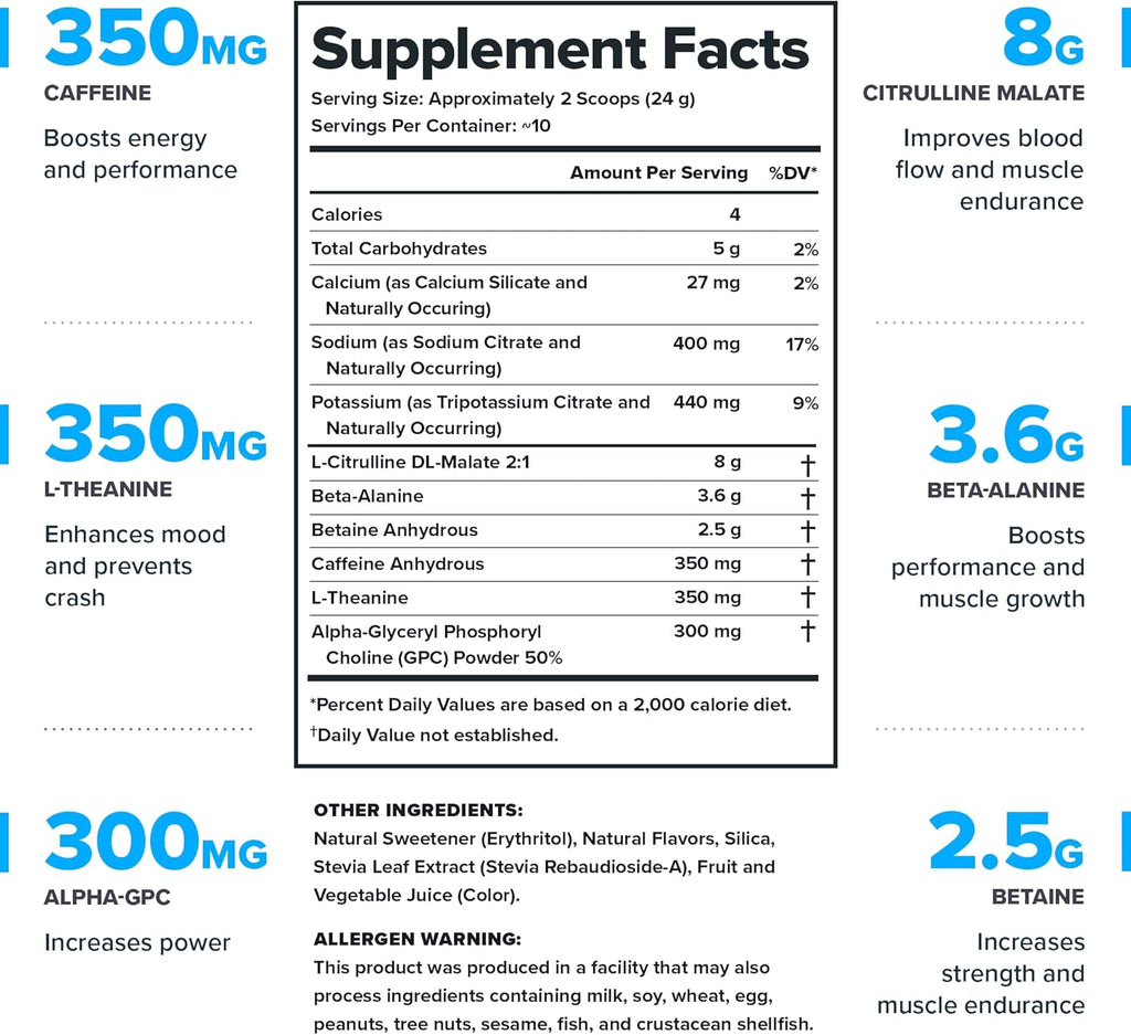 LEGION- All Natural Nitric Oxide Preworkout Drink to Boost Energy, Creatine Free, Naturally Sweetened, Beta Alanine, Citrulline, Alpha GPC (Fruit Punch 10 Servings)