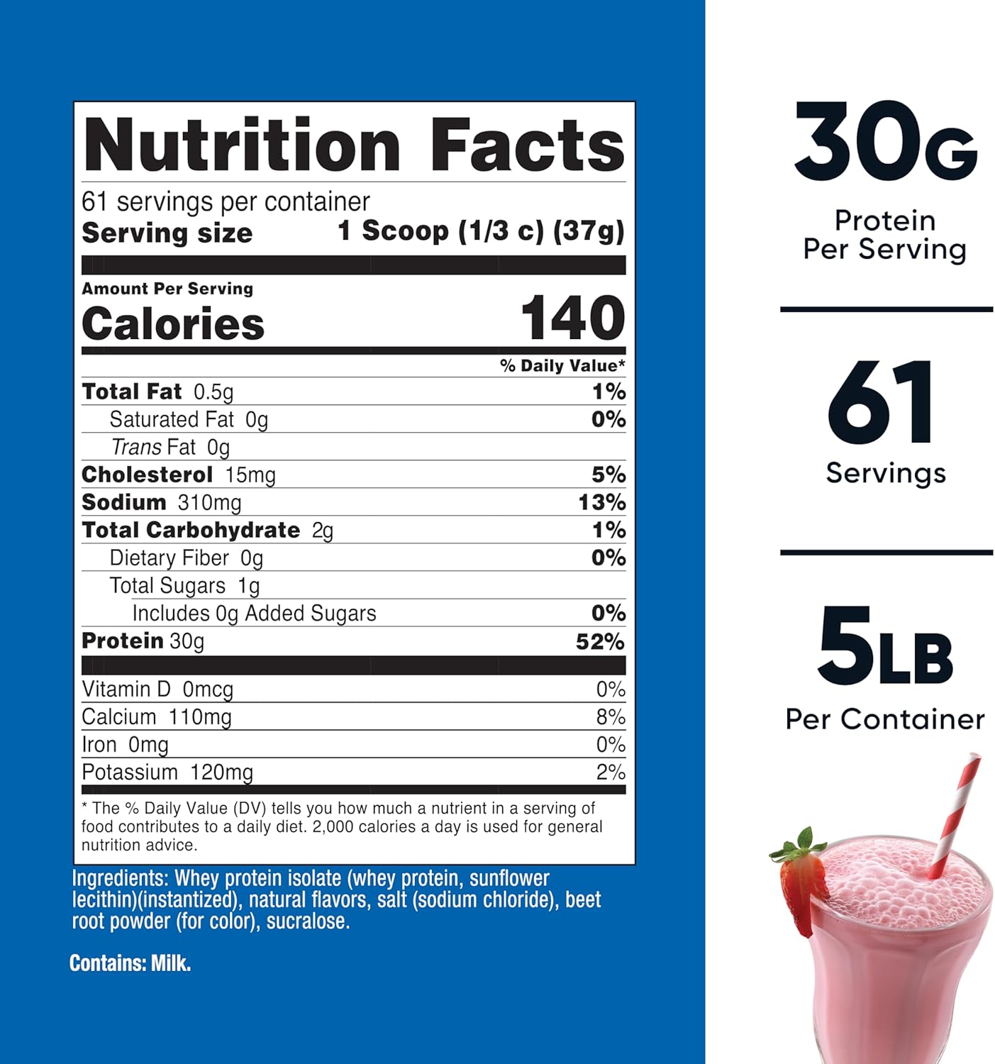 Nutricost Whey Protein Isolate (Strawberry Milkshake) 5LBS