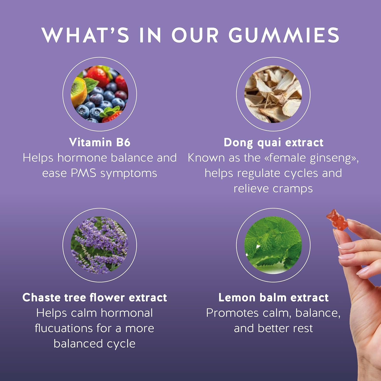 PMS Support Supplement for Women. Menstrual Relief Gummies to Target Hormonal Breakouts, Bloating, Period Cramps, & Mood Swings. Vegan, with Vitamin B6 & Lemon Balm, 60 Gummies