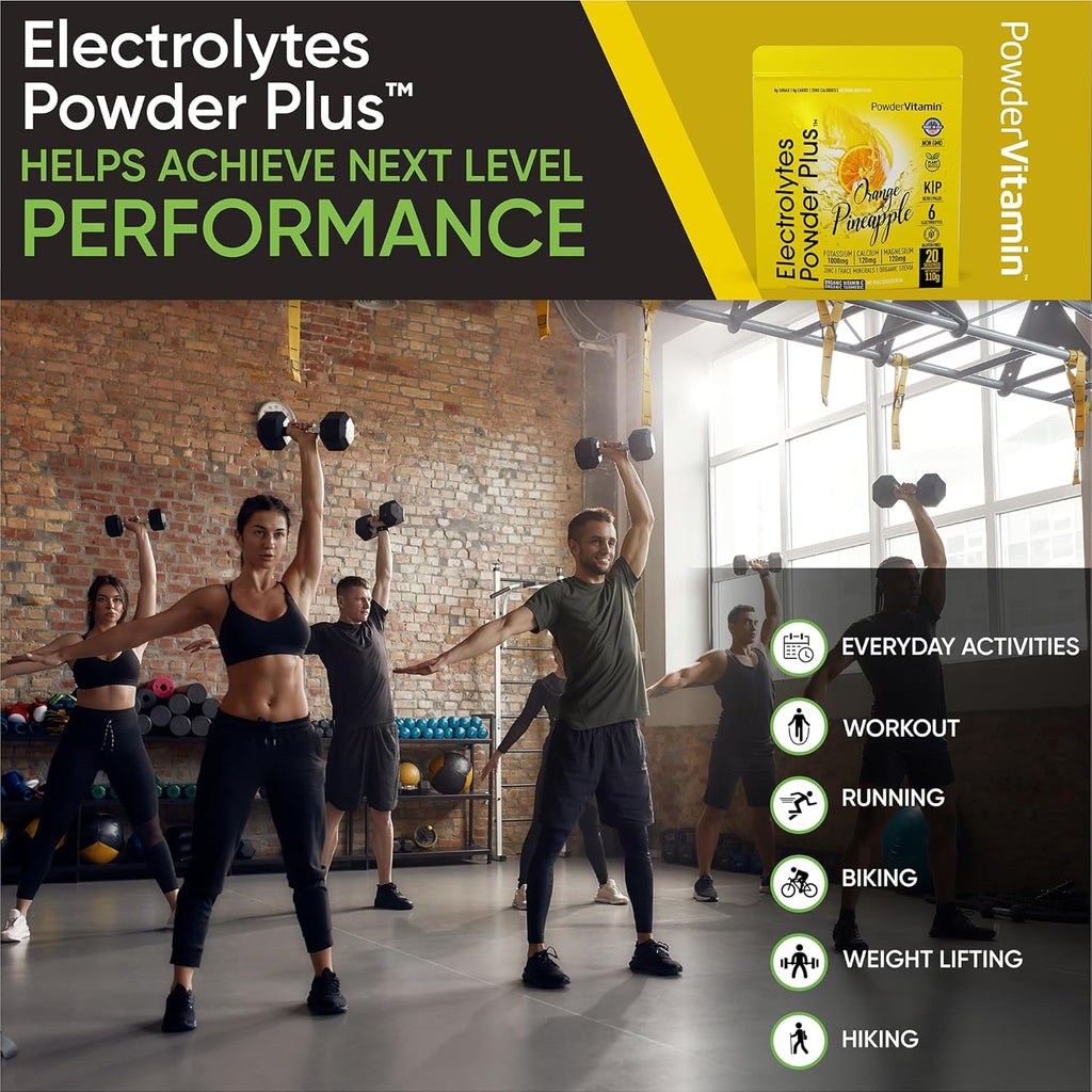 PowderVitamin Electrolytes Powder Plus (20 Servings) Orange Pineapple Electrolyte Powder Zero Calorie Keto,0 Sugar, No Maltodextrin,1000mg Potassium,120mg Calcium,120mg Magnesium, Pink Himalayan Salt
