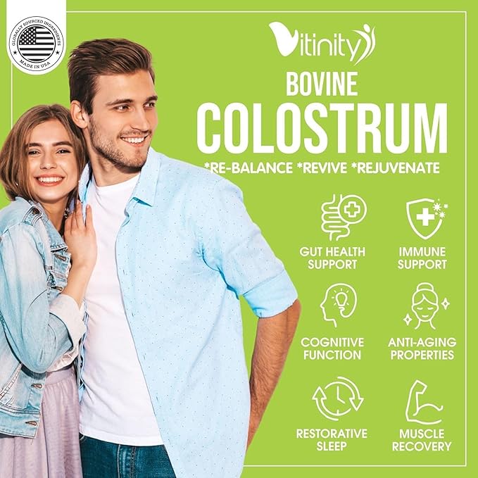 VITINITY Grass Fed Bovine Colostrum Powder for Humans 3000 mg - Natural IgG Colostrum Supplement Gut Health, Immune Support, Muscle Recovery, Wellness | Pure Colostrum Superfood,Unflavored 2 Pack