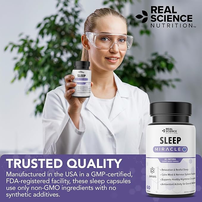 Sleep Miracle, Natural Sleep Support & Relaxation Supplement for Adults with Vitamins C, D, K, B6, B12 & Nitric Oxide Formula, Deep Rest, Stress Relief & Circulation Aid