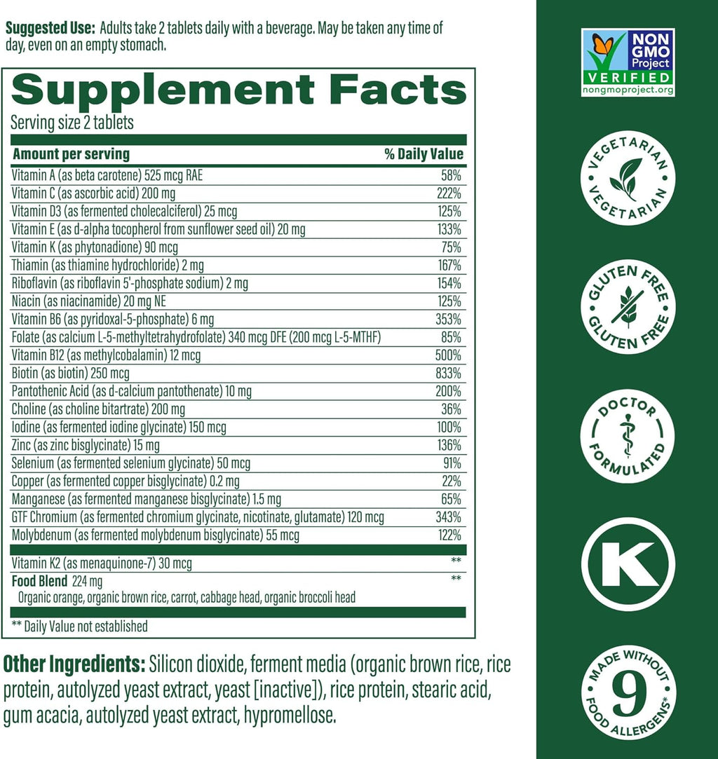 MegaFood Men's 40+ Advanced Multivitamin for Men - Dr-Formulated - Choline, Vitamin B, Vitamin C, Vitamin D, Zinc & Real Food - Brain Health, Immune Support - Vegetarian - 60 Tabs (30 Servings)