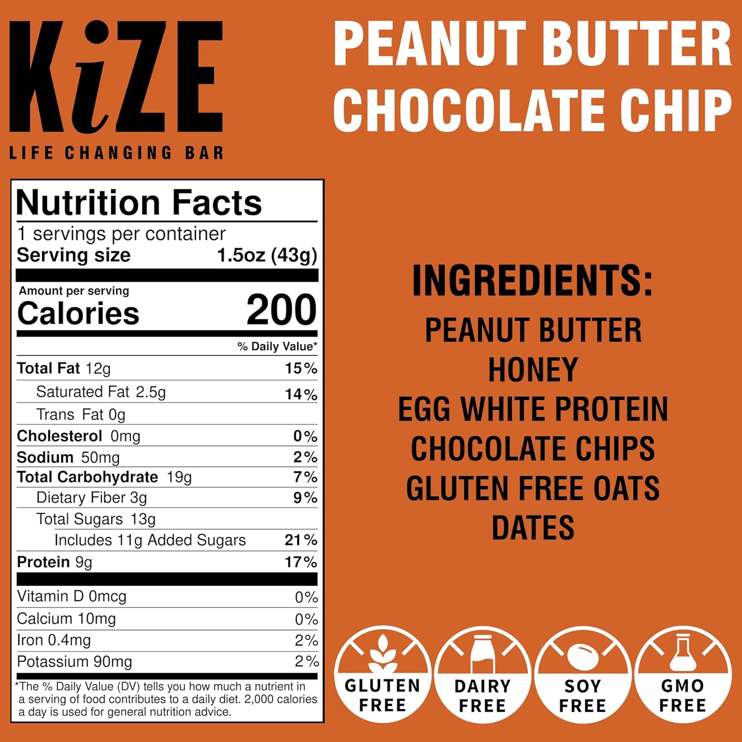 KiZE Energy Bars - Peanut Butter Chocolate Chip & Cookie Dough Bundle - 20-Count - Gluten Free, Dairy Free Options, Non-GMO, and High Protein Meal Replacement Energy Bars, Clean and Simple Food Ingredients - 10g High Protein Snacks (20 Count)