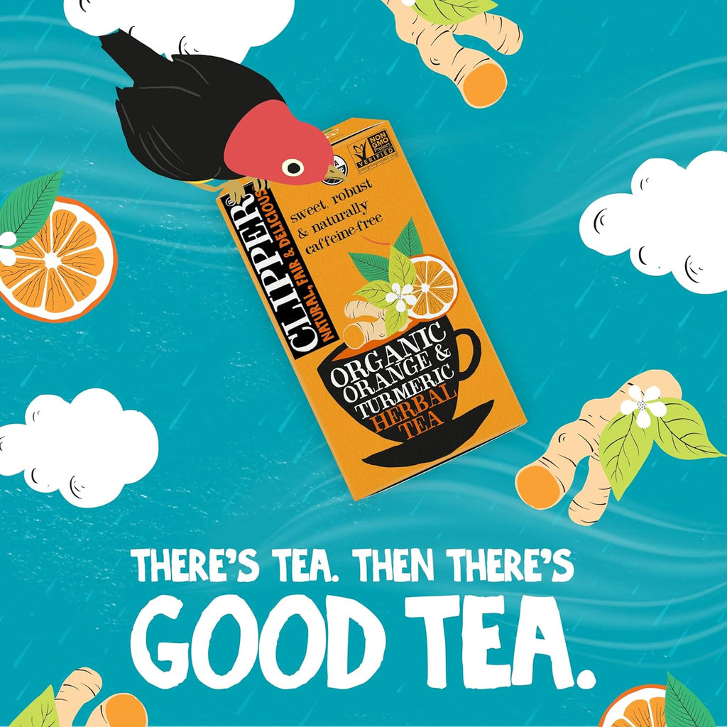 Clipper Tea, Orange & Turmeric, Organic Tea with Licorice Root, Orange Peel and Hibiscus, Plant Based Herbal Tea, Caffeine Free British Tea, 1 Pack, 20 Unbleached Tea Bags