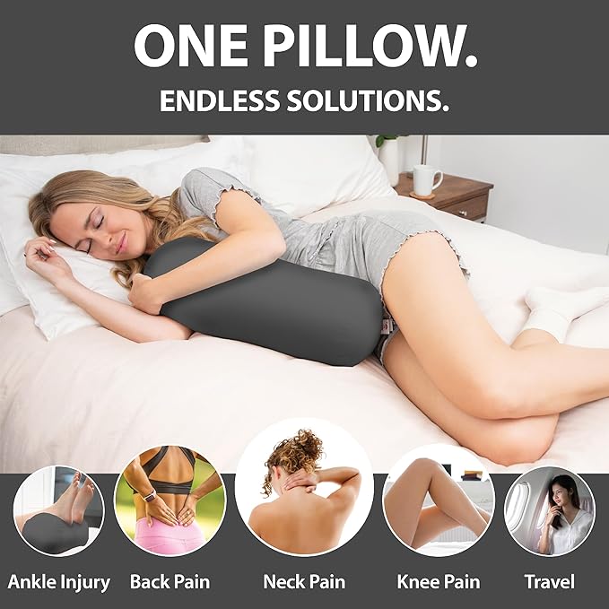 Core Products Jackson Roll Orthopedic Bolster Pillow - Neck, Back, Leg, Knee & Arm Support – Cervical & Lumbar Roll for Pain Relief, Spinal Alignment & Travel Comfort for Bed or Chair- Gray
