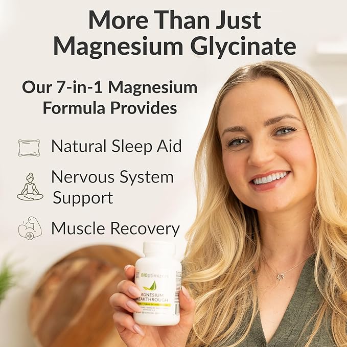 BIOptimizers Magnesium Breakthrough Supplement with 500mg - 7 Forms of Magnesium: Glycinate, Malate, Citrate, and More - Natural Support for Sleep and Cognitive Function -90 Capsules- Calming Vitamins