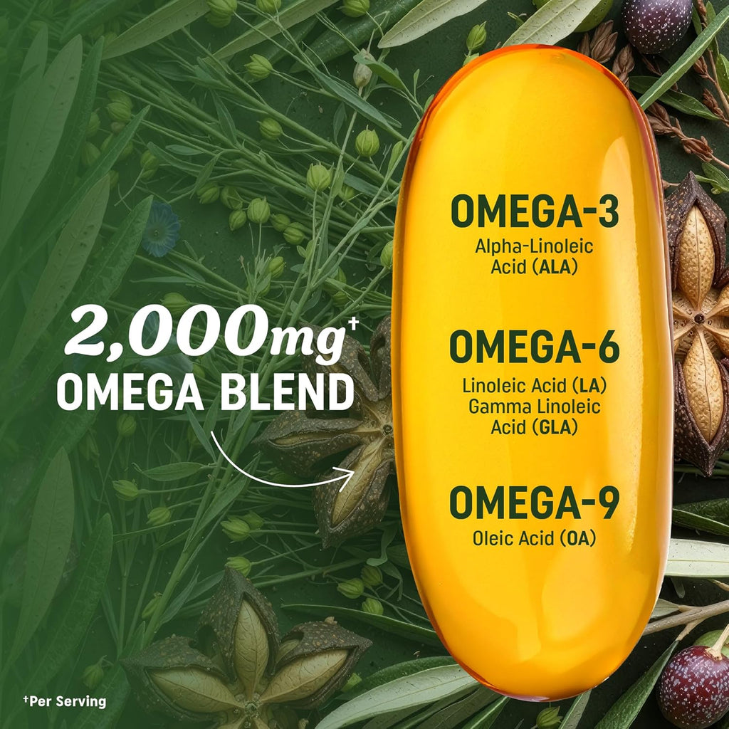 Vegan Omega 3 6 9 Supplements | 2000MG Plant-Based Triple Omega 369 Blend | Heart, Brain, Skin, and Eye Health Support | Vegan Fish Oil Alternative | Essential Fatty Acids Complex | Non-GMO | 60 Ct