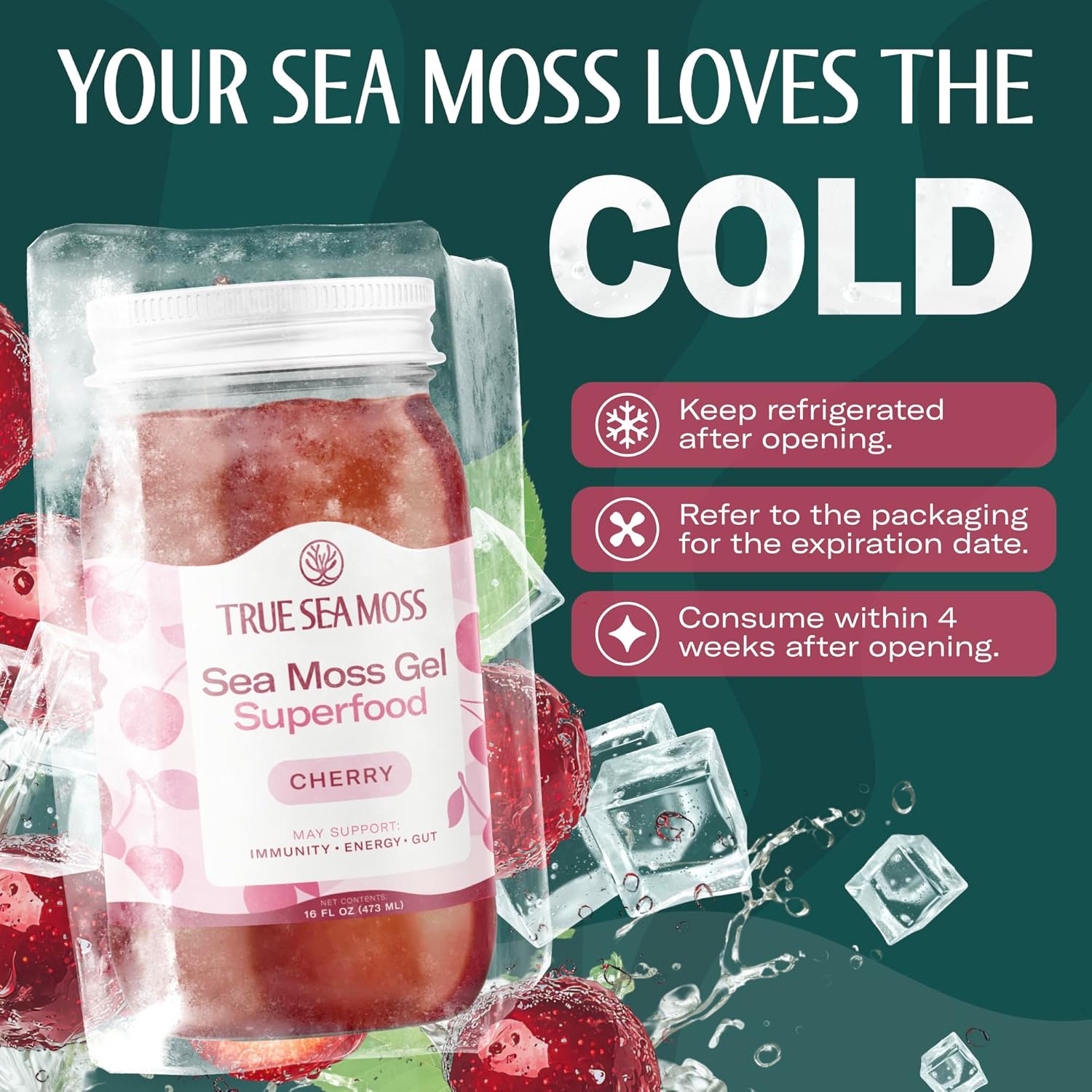 TrueSeaMoss Sea Moss Gel – Limited Edition – Made in USA – Wildcrafted Seamoss, Fresh Fruits & Sea Vegetables – Cherry, Pack of 2 (Labels May Vary)