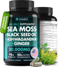 Secret Element Irish Sea Moss Black Seed Oil Ashwagandha Ginger, 20,000mg Capsules, Seamoss Black Seed Oil Ashwagandha Burdock Root, All in One Supplement, 120 Capsules
