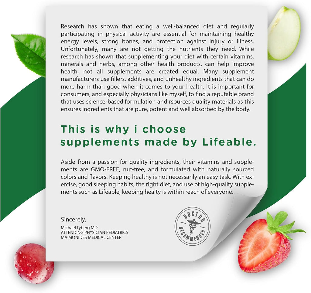 Lifeable Lions Mane Gummies for Kids | Great Tasting Lions Mane Mushroom Supplement | Vegan, Kosher, Non-GMO Kids Mushroom Gummies | Brain Support | 60 Count