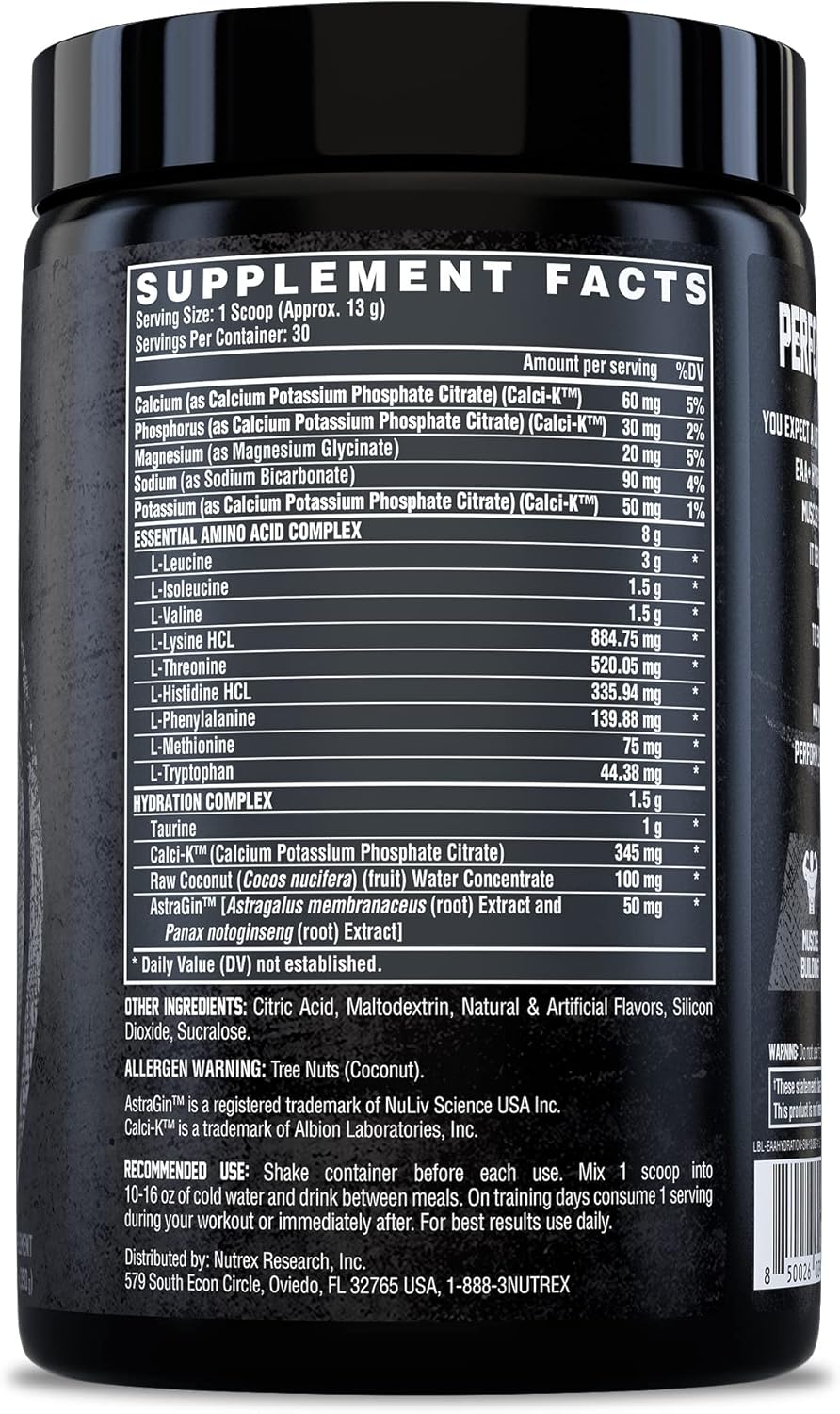 Nutrex Research EAA Hydration | EAAs + BCAA Powder | Muscle Recovery, Strength, Muscle Building, Endurance | 8G Essential Amino Acids + Electrolytes | Strawberry Watermelon 30 Serving