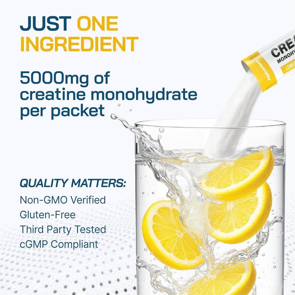 Creatine Monohydrate Powder – Creapure® German-Sourced, Lemon Flavour, 30 Stick Creatine Packs, 5000mg Each | No Sugar, No Fillers, Gluten-Free