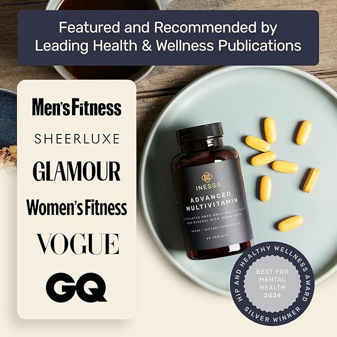 Inessa Methylated Multivitamin for Men and Women - Advanced Natural Daily Mens Multivitamins with CoQ10 100mg, Vitamins D3, K2, A, B Complex Vitamins, Folic Acid & Zinc - 60 Vegan Tablets