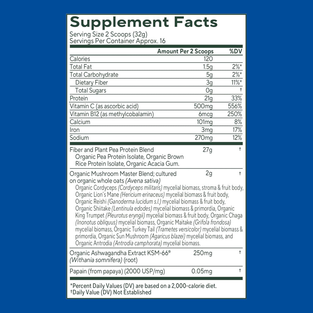 OM MUSHROOM SUPERFOOD Master Blend Plant-Based Protein Powder, 16 Servings, Creamy Vanilla with 10 Mushroom Blend & Adaptogens for Recovery, GLP-1 Support