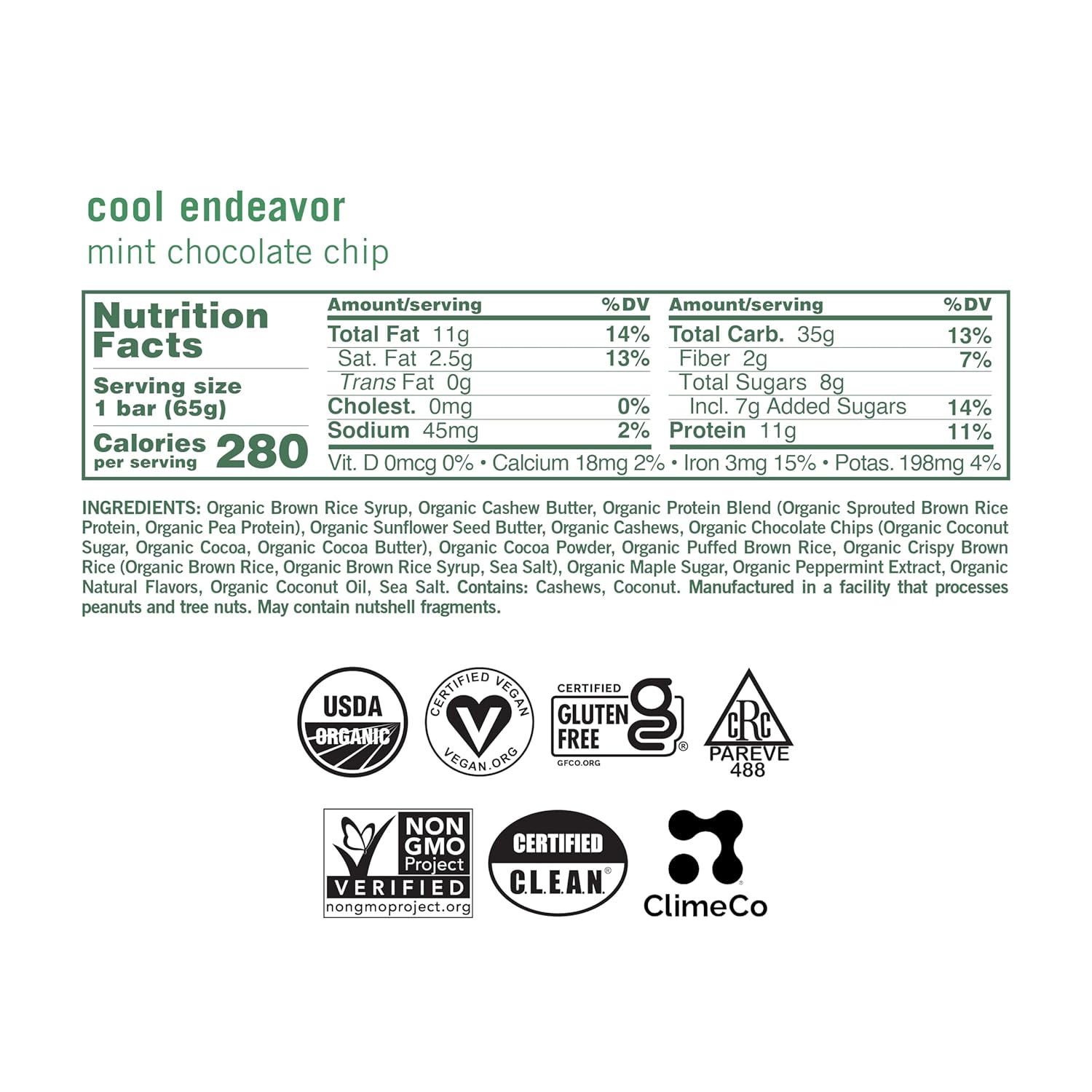 GoMacro MacroBar Organic Vegan Protein Bars - Mint Chocolate Chip, 2.3 Ounce Bars, (Pack of 12)