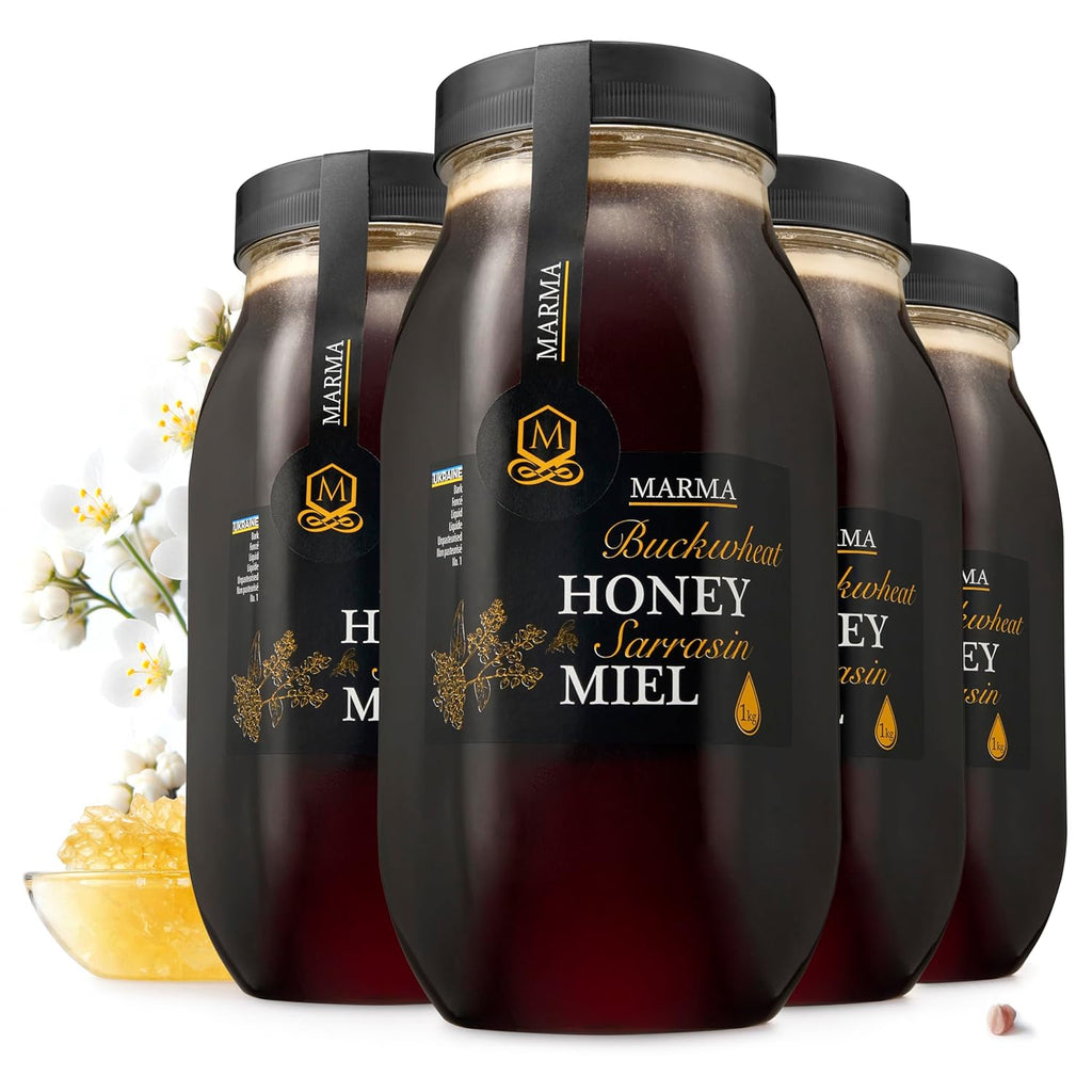 HONIGMA® Raw Honey | Exquisite Taste | 100% Pure | Unpasteurized | Unfiltered | Partially crystallized | (35.2 Fl Oz (Pack of 4), Buchwheat)