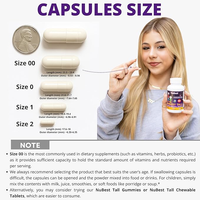 NuBest Tall 10+ Premium Bone Strength Formula, Brain Growth, Immunity and Overall Health for Age 10+ with Calcium, Vitamin D3, Vitamin K2, and Multivitamins | Pack 6