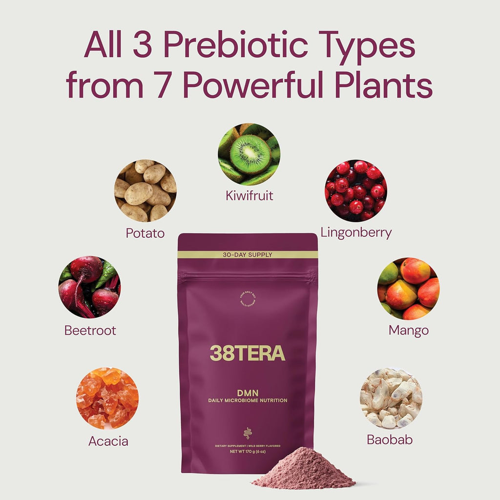 DMN (Daily Microbiome Nutrition), 6 Oz, Plant-Based Fiber Powder with 3 Different Prebiotics, Helps Digestive & Gut Health, Low FODMAP Supplement, Vegan, Wild Berry Flavor, 30 Servings