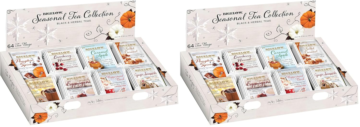 Bigelow Tea Seasonal Collection, Variety Gift Box Sampler, 64 Tea Bags, (Pack of 2)