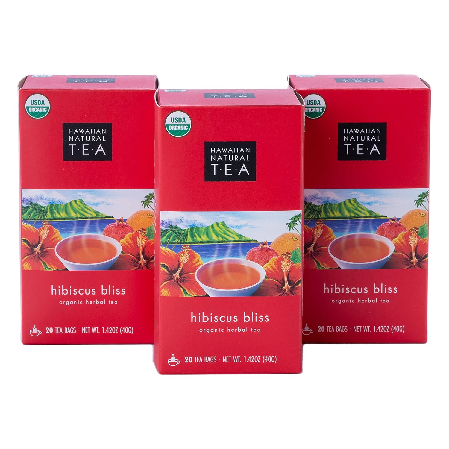 Hawaiian Natural Tea - Organic Hibiscus Bliss Herbal Tea, Caffeine-Free Hibiscus Tea, All-Natural and Antioxidant-Rich Wellness Tea, Vegan and Keto-Friendly, 60 Tea Bags