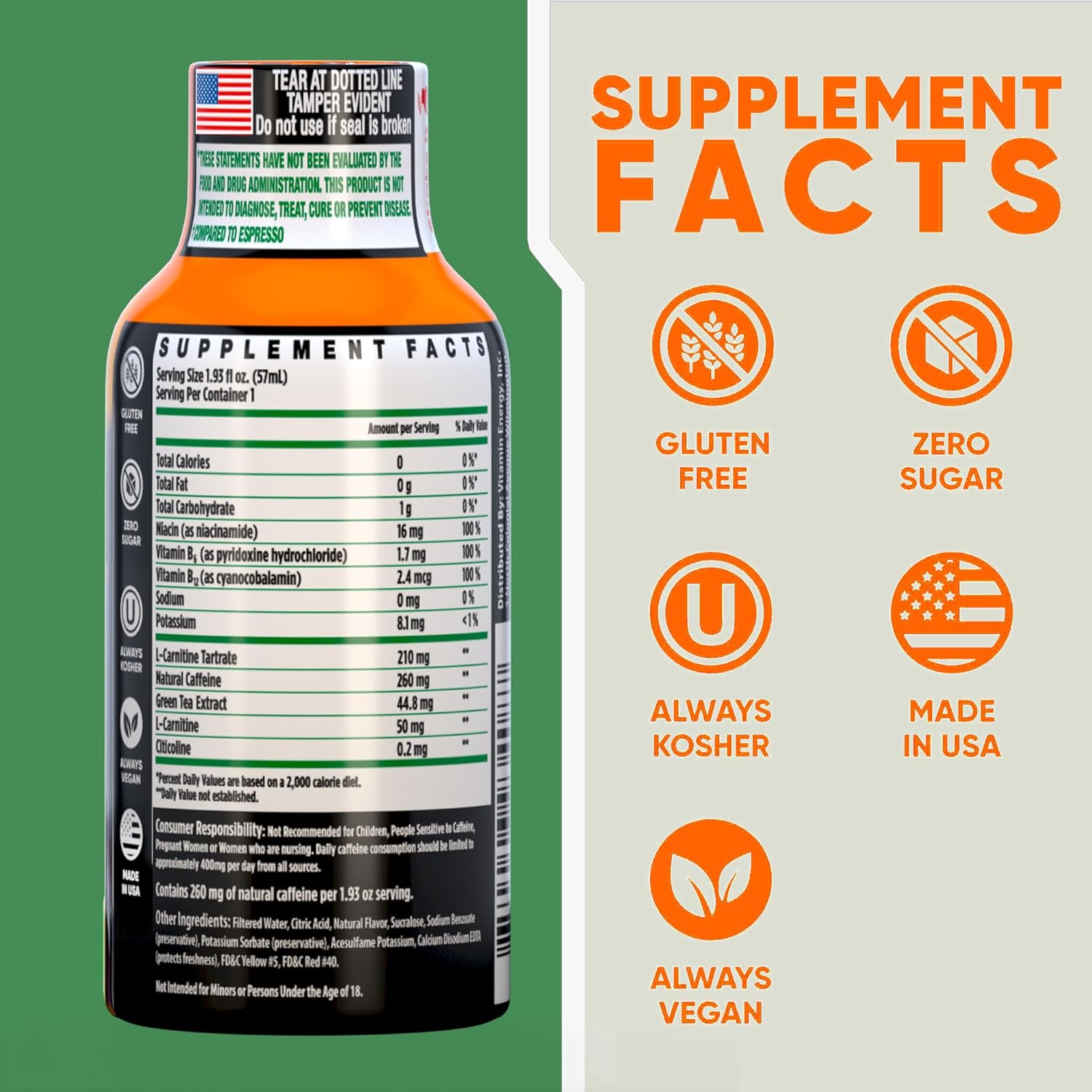 Vitamin Energy Immune+ Extra Strength Energy Shot Mango 48 Pack, 260mg Natural Caffeine, B-Vitamins, Citicoline, Green Tea, Immunity & Focus Support, Zero Sugar, Gluten-Free 1.93 fl oz