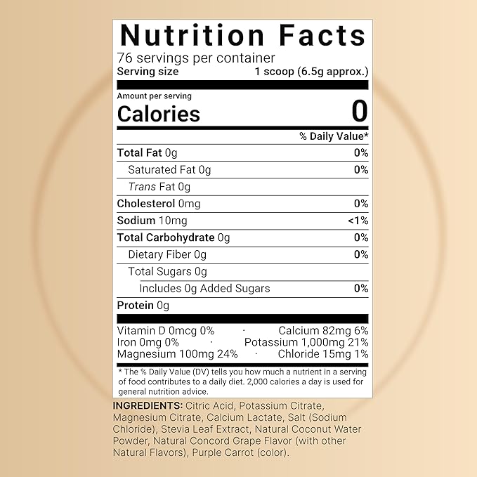 NatureBell Electrolytes Powder No Sugar, 500g (76 Servings) | Keto Fast Hydration Powder, Carnivore-Friendly Electrolyte – 1,000mg High Potassium, Minerals, & Coconut Water – Concord Grape Flavor