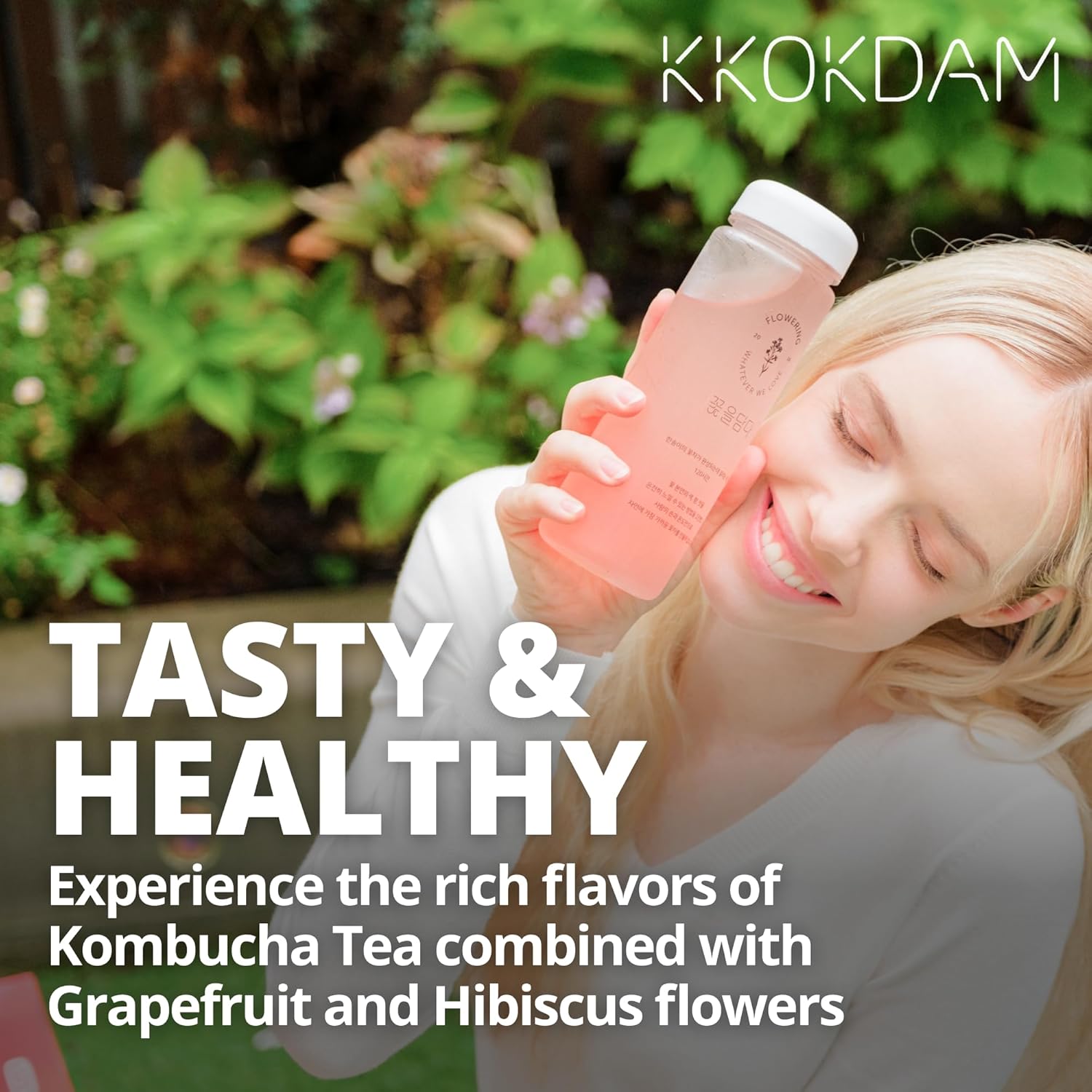 KKOKDAM Kombucha Tea - Grapefruit & Hibiscus Korean Tea - Kombucha Drinks Probiotic Support, Low Calorie, Sugar Free Kombucha Pack - 500g Bulk Pouch
