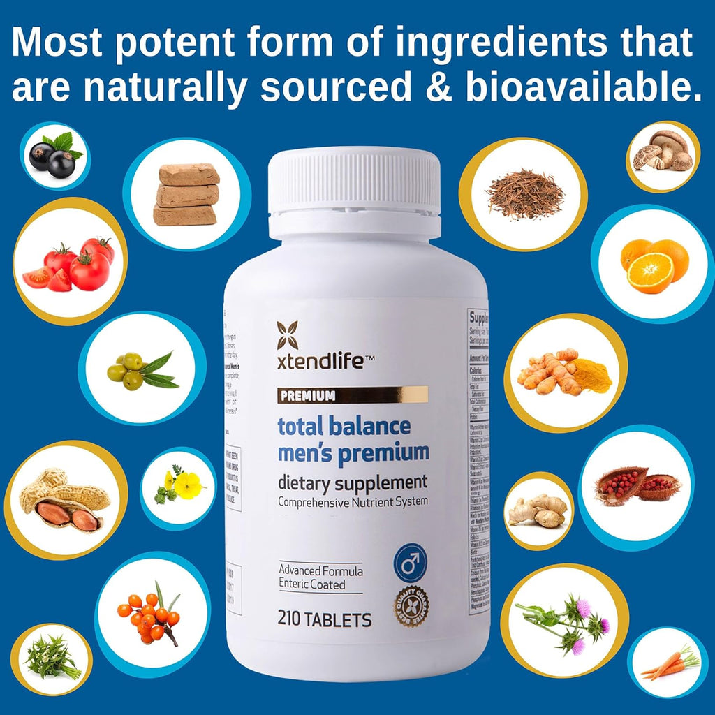 Xtendlife Total Balance Men's Premium Extra Strength Daily Multivitamin & Mineral - 90+ Nutrients for Complete Immune, Heart, Digestive, and Cellular Health - 30 Day Supply