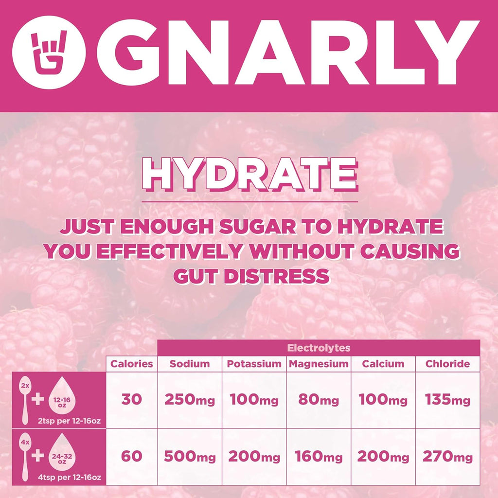 Gnarly Nutrition Hydrate Electrolyte Powder – Raspberry Exercise Hydration Drink Mix – NSF Contents Certified – Electrolyte Solution, Performance & Recovery – Raspberry, Box of 20 Stick Pack