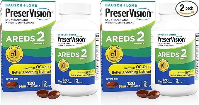PreserVision AREDS 2 Eye Vitamin & Mineral Supplement, Contains Lutein, Vitamin C, Zeaxanthin, Zinc & Vitamin E, 120 Softgels (Packaging May Vary) (Pack of 2)