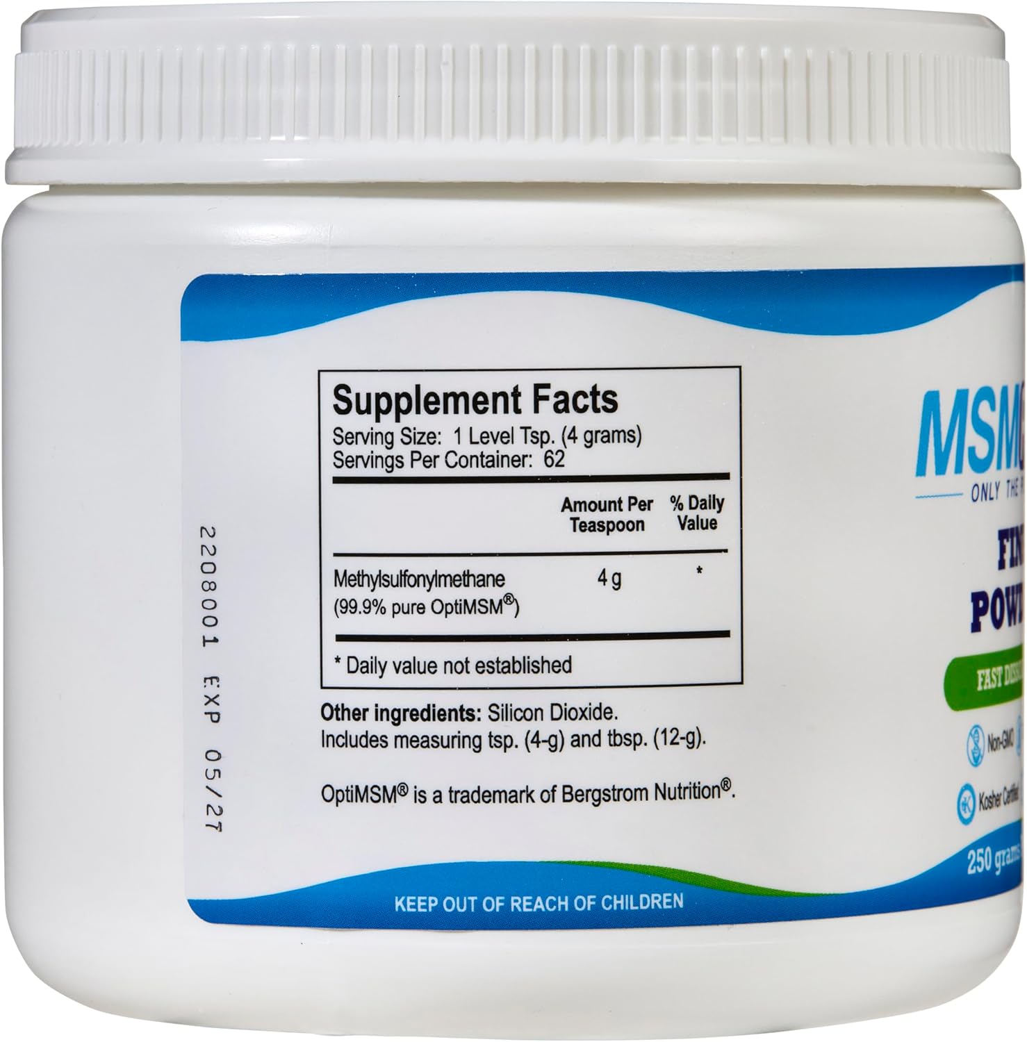 Kala Health MSMPure Fast Dissolving Fine MSM Powder Crystals – US-Made MSM for Joint Health, Skin Appearance, and Hair & Nail Support – 8.8 oz, Organic Sulfur